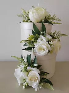 3pc Ivory Wedding Cake Flowers Incl Topper - Picture 1 of 3