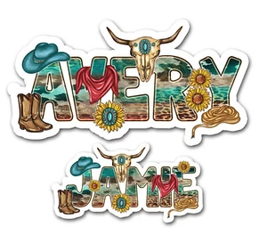 Custom Western Name Sticker Cowgirl Vinyl Gift Water Bottle Laptop Tumbler - Picture 1 of 5