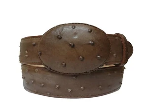 Brauner Western Cowboy Leder Gürtel Straußenfeder Muster Rodeo Schnalle Cinto - Bild 1 von 3
