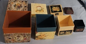 VTG.Bob's Boxes FOLK ART SEASONS Nesting Gift Box Set 4 Boxes And Lids - Picture 1 of 24