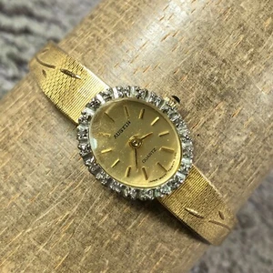 Vtg Austin Women Dress Diamond Bezel Gold Tone Oval Quartz Analog 15mm Watch 6" - Picture 1 of 12