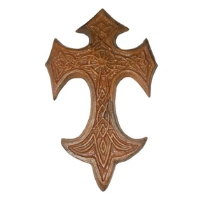 Arte Firmado Cerámica Colgante de Pared Cruz Gótica 9x6 Imitación Hierro Fundido Medieval Celta - Imagen 1 de 5