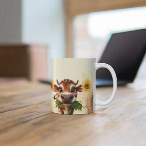 Charming Cow Coffee Mug | Cow and Sunflower Mug | Cute Cow Cup | Farm Animal Mug - Picture 1 of 7