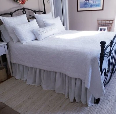 Falda de cama de lino esquinas divididas paneles con volantes falda de cama con volantes antipolvo colcha Foto 1 de 4