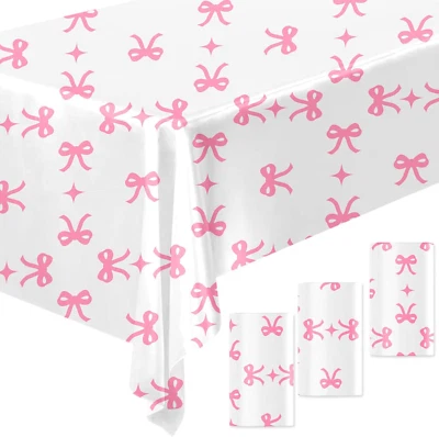 3 Piezas Paño de Mantel Rosa Lazo Mesa Rectangular Suministros de Fiesta Arco Tema Desechable P Foto 1 de 4