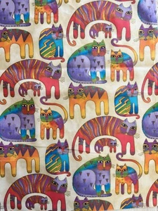 RARE Vtg 1/2 yard Clothworks Laurel Burch Fantastic Felines Tossed Cats Fabric - Picture 1 of 8