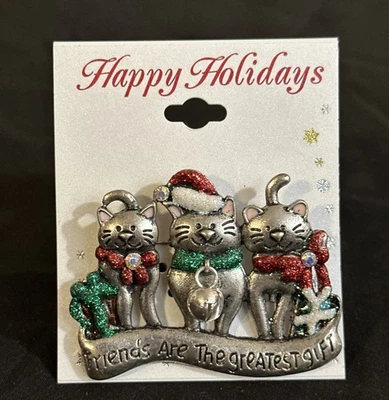 Broche Gatos Navidad, los amigos son el mejor regalo, nuevo con etiquetas Foto 1 de 4