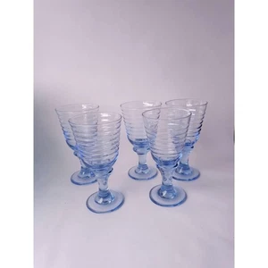 Juego de 5 vasos de agua vintage Libbey azul hielo patrón de remolino (estante) - Imagen 1 de 3