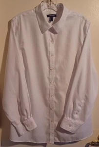 Lands End Blouse Women's Plus Size 18W 2XL Button Up Shirt White Long Sleeve - Picture 1 of 9