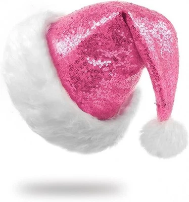 Santa Hats, Wine Red and White Santa Hats for Adults, Unisex Sequin Christmas... - Image 1 of 4