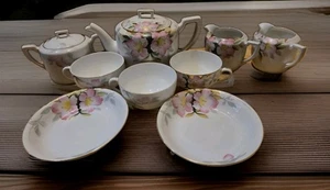 Antike Nippon handbemalte Azalee Goldrand 9 Teile 1891-192 lesen - Bild 1 von 6