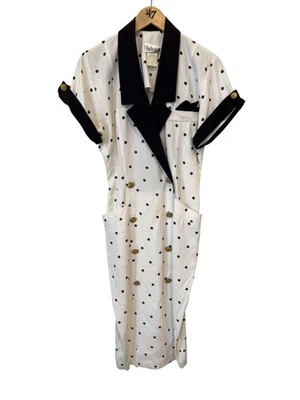 Vestido midi vintage años 80 Nina Piccalino lunares talla 10 camisa lápiz náutico Foto 1 de 4