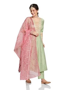 Women's Embroidered Kalidar Kurta Pant Set with Organza Dupatta | Salwar Suit - Picture 1 of 5