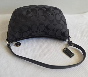 COACH Signature Sufflette Jacquard Cloth Mini Handbag w Patent Single Strap & Tr - Picture 1 of 13