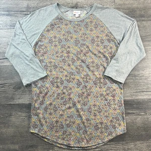 Lularoe Randy Medium 3/4 Sleeve Raglan Gray/Yellow Tribal Print - Picture 1 of 12
