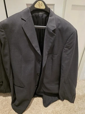 Andrew Fezza 46R 38 X 32 Dark Gray Pinstripes Wool, Silk, Cashmere Mens Suit - Image 1 of 4