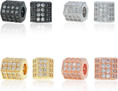 8 PCS Hexagon Charm Spacer Beads, Mixed Color Brass Pave White Zircon Connector  - Image 1 of 4