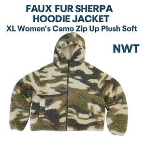 C&C California Faux Fur Sherpa Hoodie Jacket XL Women’s Camo Zip Up NWT - Picture 1 of 9