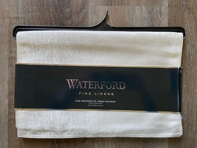 WATERFORD Fine Linens~NEW~Lunar~72 inch Table Runner~Ivory~NWT~14" x 72" - Image 1 of 4