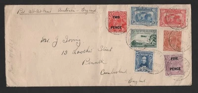 AUSTRALIA 1931 UK AIR MAIL GRIFFITH NSW COVER FRANKED 7 COLORS  SC. #C1, 75, 105 - Image 1 of 2