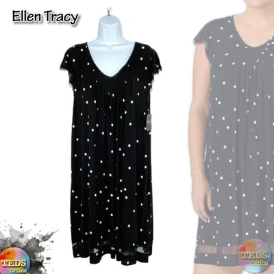 Nuevo con etiquetas Jersey Ellen Tracy Para Mujer XL Suave Manga Flutter Elastizado Chemise, Punto Negro Foto 1 de 4
