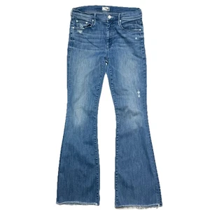 Mother The Weekender Fray Jeans Size 29 Graffiti Girl Blue Mid Rise Flare Denim - Picture 1 of 13