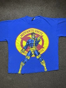 Vintage 90s Marvel Cyclops Mutants Unite XL Mega Print XL Blue T Shirt Rare - Picture 1 of 9