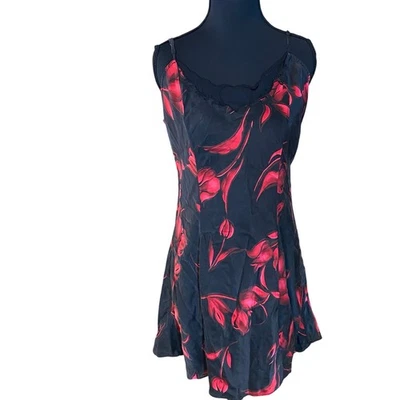 Vintage Victoria’s Secret 100% Silk Slip Dress Large Black Red Floral Y2K Gothic - Image 1 of 4