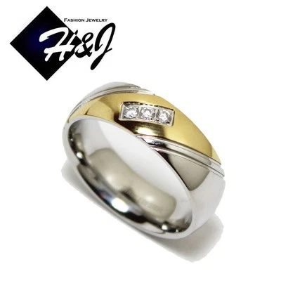 MEN WOMEN Stainless Steel 7mm Silver/Gold Plated Eternity CZ Wedding Band Ring - Image 1 of 3