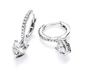 Pendientes goteros corazón circón blanco plata esterlina 925 regalo para ella - Imagen 1 de 3