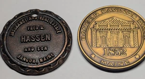 BANGOR CAJA DE AHORROS 150 AÑOS Y FICHAS DE SEGUROS Y BIENES RAÍCES FRED K HASSEN &SON - Imagen 1 de 12