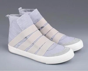 New Canvas Slip On Men's High Top Boots Soft Casual Shoes Solid Canvas Shoes - Picture 1 of 17