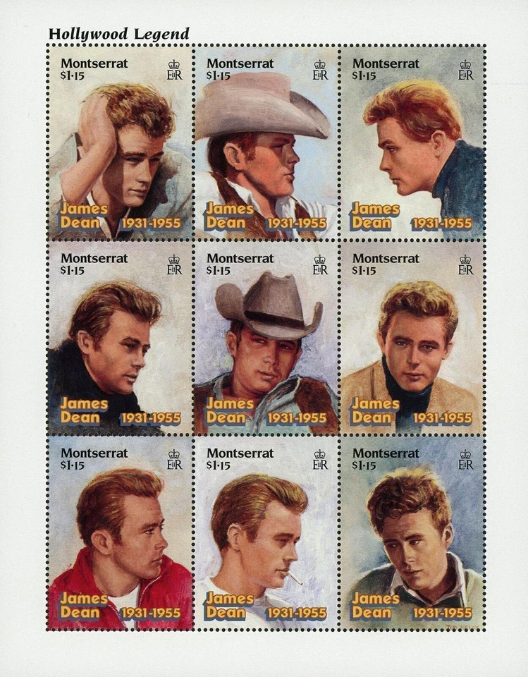 Hoja de 9 estampillas de recuerdo de celebridades famosas de James Dean MNH Foto 1 de 1