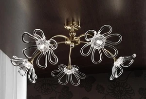 Plafonnier De Plafond Classique Chrome Or Avec Cristal Transparent Clair - Picture 1 of 1