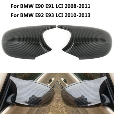 一对后镜盖适用于 2008 - 2011 宝马 E90 E91 335i 328i LCI 碳纤维 — 第 1/4 张图片