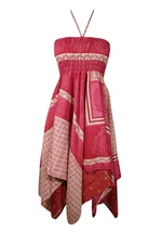 Women Sundress, Halter Dresses, Red Beige Floral Print, Handmade Boho Dress, S/M