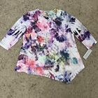 Jess & Jane Women's Small Floral Watercolor Burnout 3/4 Sleeve Tunic Top Usa