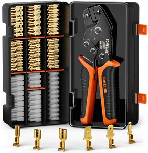 Spade Connector Crimping Tool Terminal Kit 24-14 Open Barrel 2.8/4.8/6.3mm Set - Picture 1 of 8