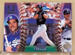 1998 Pacific Omega #100 Mike Piazza HOF COOL DODGERS METS MARLINS TRIPLE UNIFORM