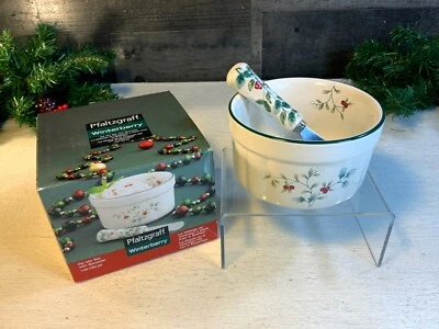 Pfaltzgraff ~ "Winterberry" Dip Set ~ Christmas Ramekin & Spreader ~ Mint in Box - Image 1 of 4