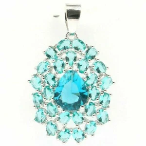 Prezioso Pendente Romantico Argento Con Un Rico Blu Della Acquamarina - Foto 1 di 2