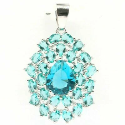 Prezioso Pendente Romantico Argento Con Un Rico Blu Della Acquamarina - Immagine 1 di 2