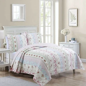 Wild Rose Enchantment Patchwork 100% Cotton Quilt Set, Bedspread, Coverlet - Picture 1 of 7