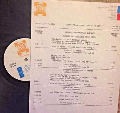 RADIO SHOW: 7/7/88 TODAY '68! STATUS QUO, DONOVAN, MERILEE RUSH, HUGH MASAKELA - Image 1 of 2