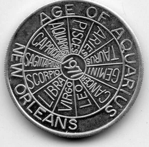 Mardi Gras Doubloon Age of Aquarius 1971 Aluminun - Imagen 1 de 2