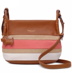 Nuevo Bolso Bandolera Pequeño Radley London Wren Street Cuero Gamuza Rayas Miel - Imagen 1 de 2