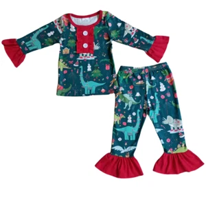 Juego de pijamas de manga larga estampado de dinosaurios para niñas 2 piezas ropa de dormir navideña - Imagen 1 de 4