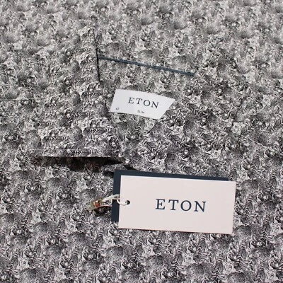 Camisa de vestir Eton nueva con etiquetas talla 42 16,5 calce ajustado negro/blanco estampado abstracto de cebra Foto 1 de 4
