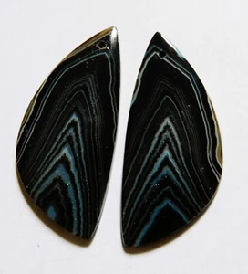 Par de piedras preciosas de cabujón perforado de ágata natural con bandas de 30,30 quilates 37,5 x 17,4 mm - Imagen 1 de 3