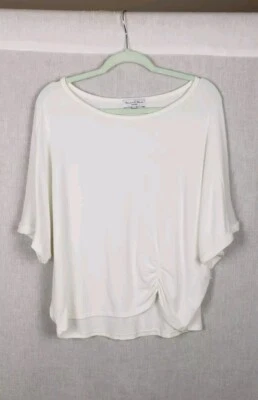Michael Stars Blouse White Dolman Sleeves Sweater Top XL Ruched Casual Work USA - Image 1 of 4